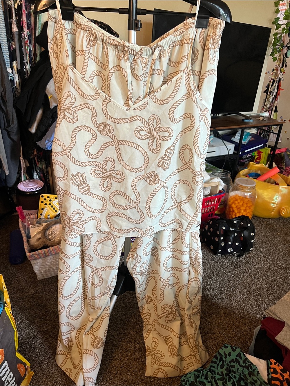 Savage X Fenty cream & tan rope pattern pajama set #sleepwear #loungewear